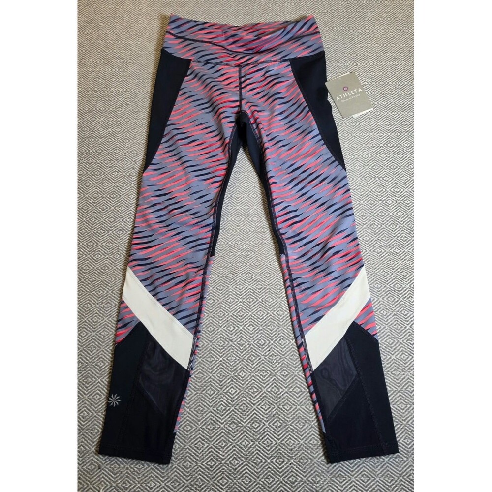 Athleta Women’s XS Printed Colorblock Running Leggings Mesh Panels Activewear